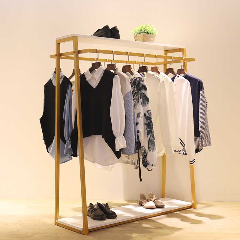 服装店衣架展示架创意落地式金色双排中岛架女装店铺双杠陈列货架