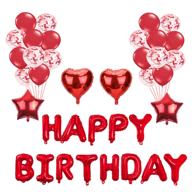 跨境16寸英文生日快乐字母玫瑰金五角星铝膜亮片气球套装组合