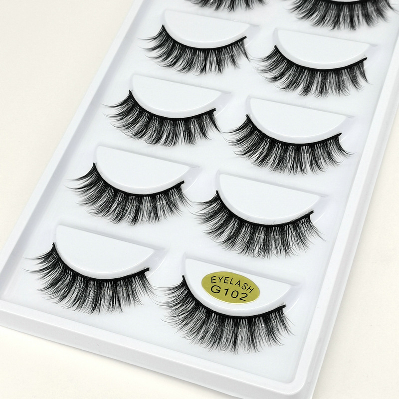 3D False Eyelashes 5 Pairs Natural Fresh Nude Makeup Short Three-Dimensional Realistic Eyelash G100 Series Cross-Border Supply