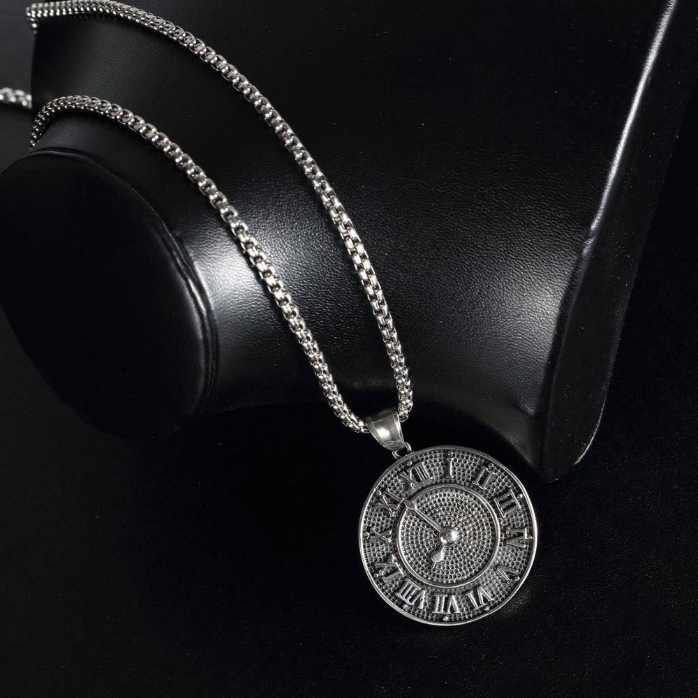 欧美男士不锈钢吊坠 复古时间钟表钛钢项链 跨境亚马逊