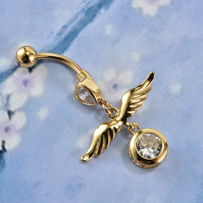 kuniu 韩版精美天使翅膀锆石肚脐环 速卖通爆款脐饰 厂家直销