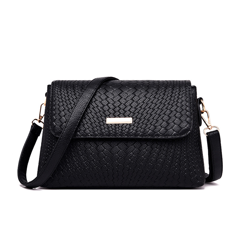 Women's Bag 2020 New Fashion Woven Pattern Soft Leather Small Bag Korean Style Women's Shoulder Messenger Bag Middle-Aged Mother Bag