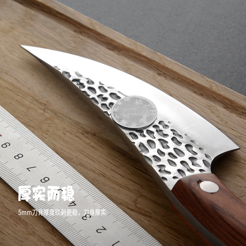 锻打小弯刀剔骨刀锤纹高碳钢家用户外开片杀鱼小菜刀分割肉屠宰刀
