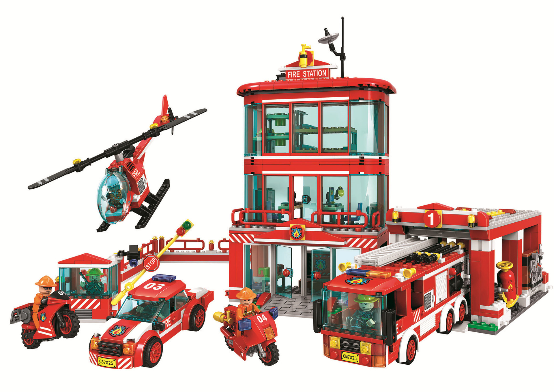 兼容乐高城市拼插积木警察局消防车消防局7025儿童玩具跨境热卖