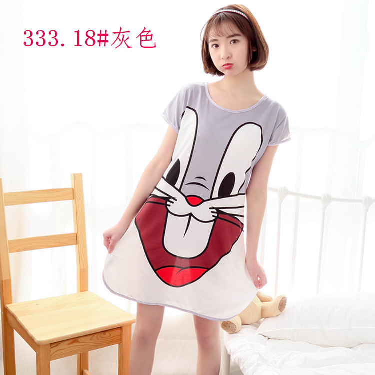 Wholesale Summer Short-Sleeved Milk Silk Cartoon Korean Girl Nightdress Wholesale Cute Taobao Generation Home Wear Pajamas