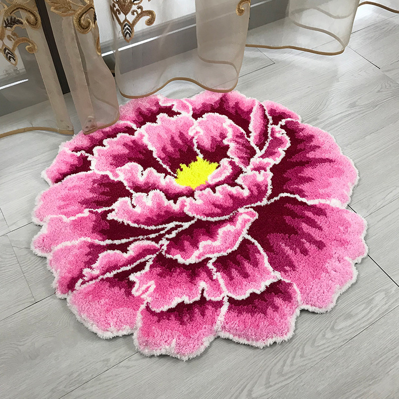 创意粉红色牡丹地毯 家居客厅垫电脑地毯 时尚床边地毯现货批发