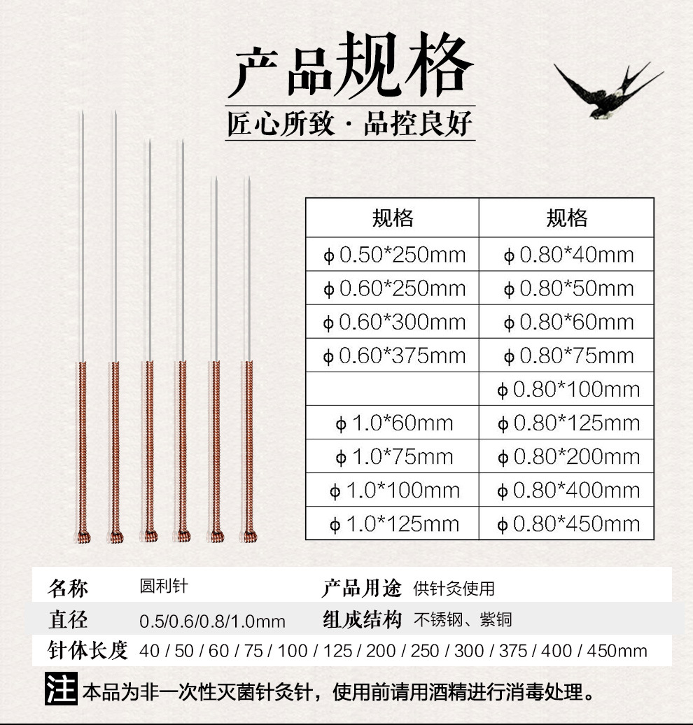 盘龙柄芒针长针灸针铜丝盘龙柄大针 加长针环跳针中医长针粗针1支