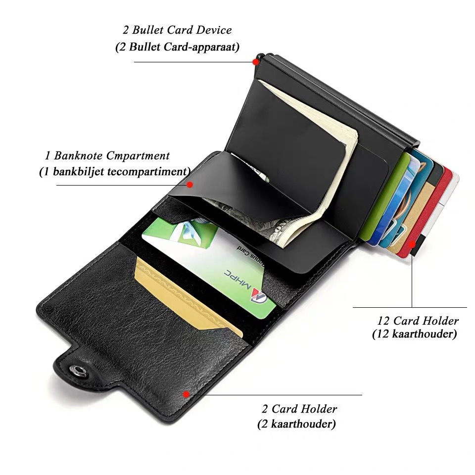 Factory Direct Supply Automatic Card Holder Shielding Anti-Theft Swiping Wallet Aluminum Alloy Card Box Card Holder Card Holder Logo