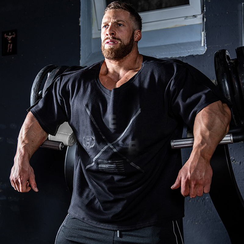 爆发熊wish热卖肌肉兄弟大码宽松短袖男运动户外健身训练圆领上衣