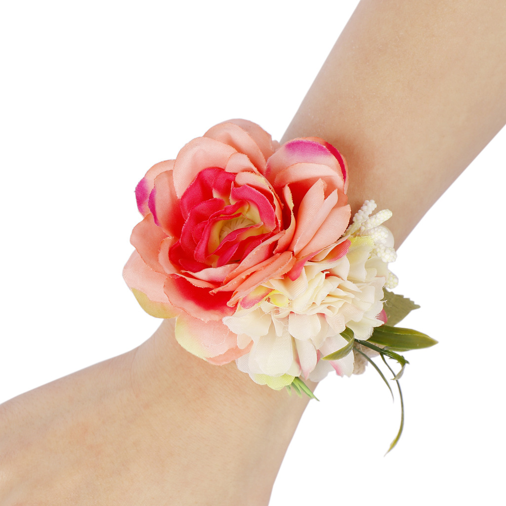 韩版新娘 户外婚礼伴娘摄影 手工花艺花朵编织手环开口手镯现货