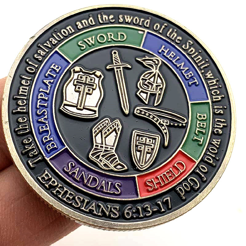 美国铠甲勇士青古铜彩绘纪念币 收藏骑士浮雕盔甲战士硬币纪念章