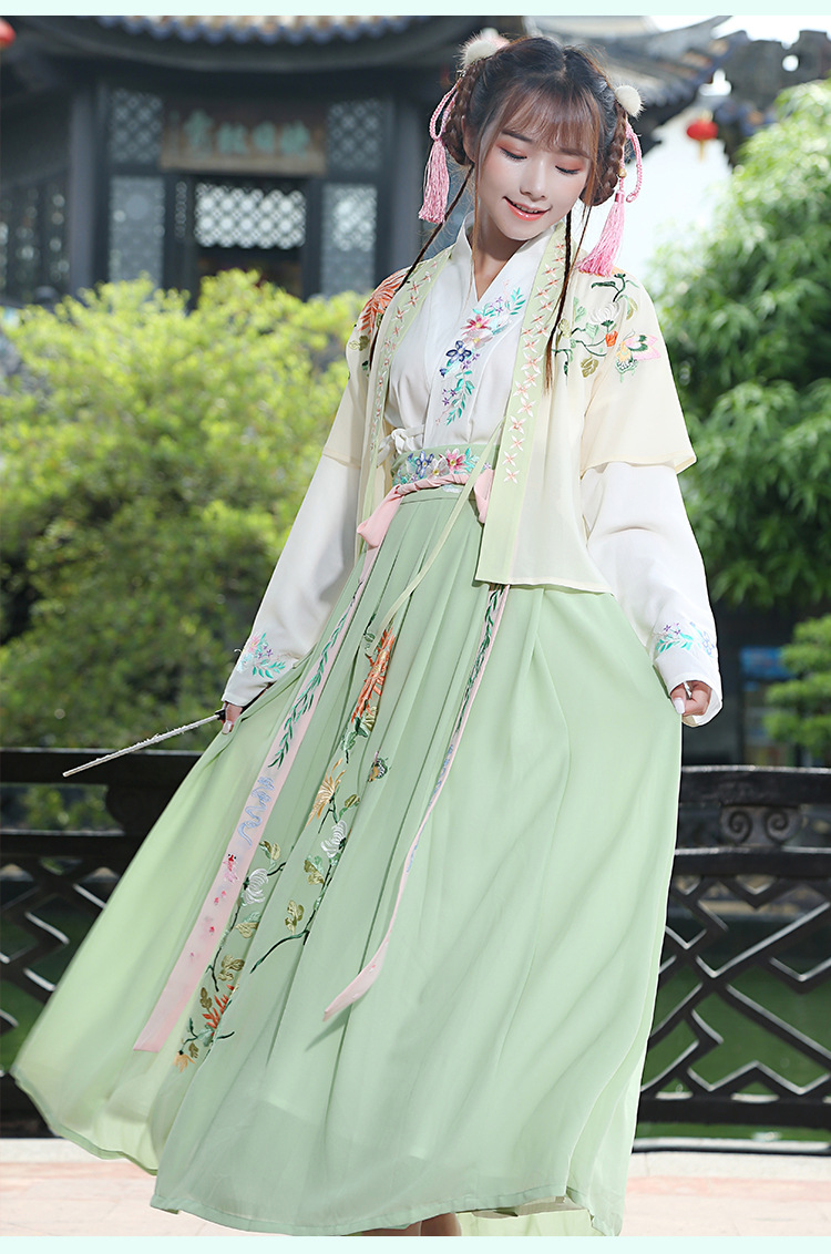 汉服夏季仙气甜美女对襟半臂浅交领长袖上衣一片式齐腰襦 表演服