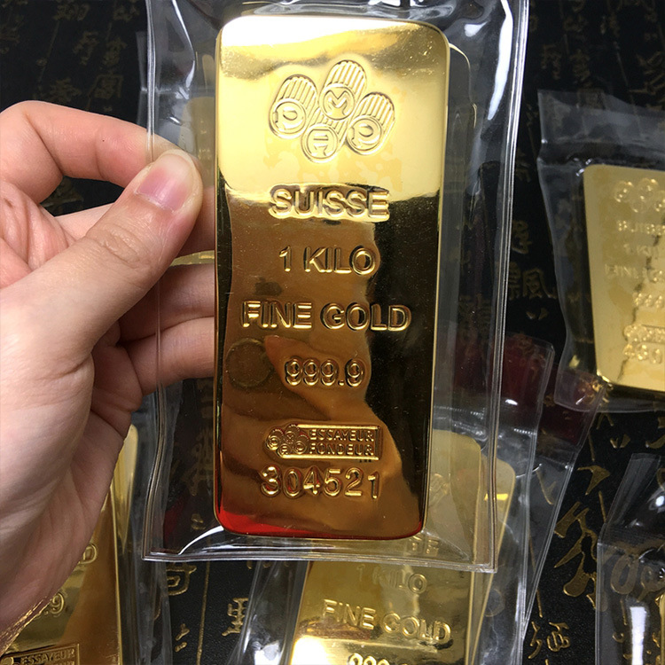 足金999瑞士板料1000克实心纯铜镀金仿真样板假金条柜台道具模型