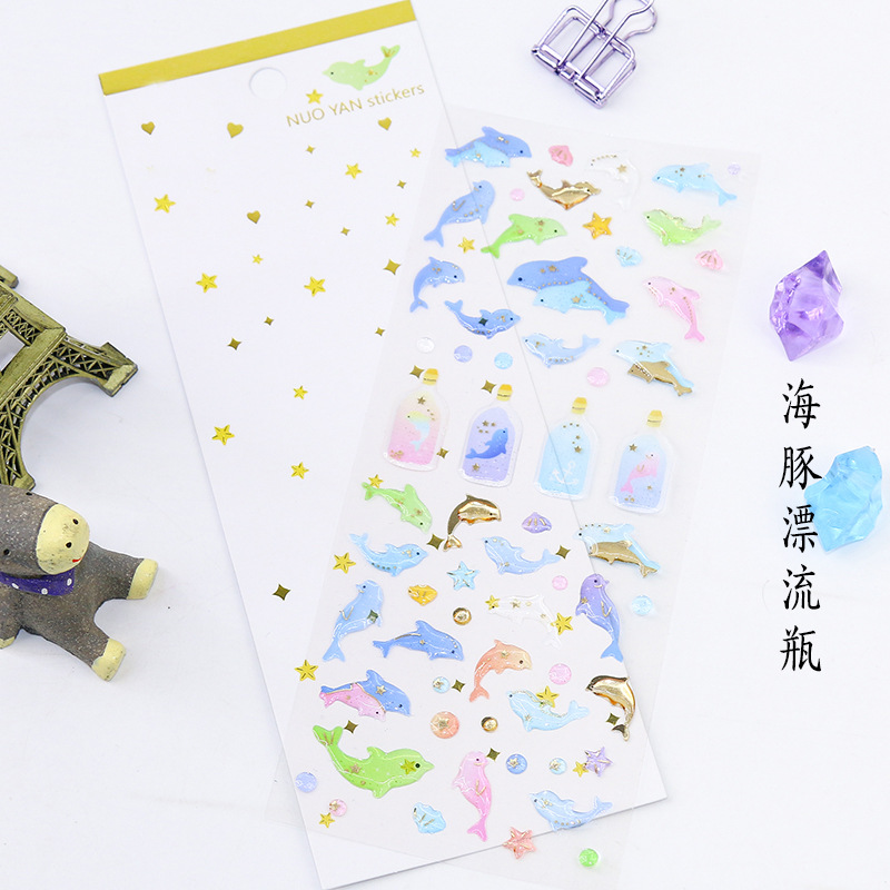 Korean Style Cute Epoxy Crystal Stickers Gilding Transparent Diary Journal Stickers Children Cartoon Journal Small Stickers