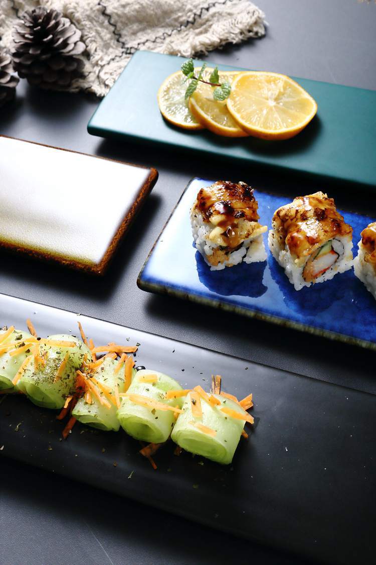 北欧简约风长方形盘子 陶瓷长条寿司盘糕点烘焙板 日式餐厅 批发