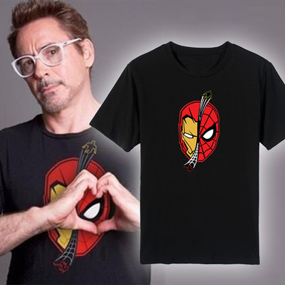 蜘蛛侠钢铁侠小罗伯特唐尼同款电影周边衣服托尼t恤纯棉半袖上衣
