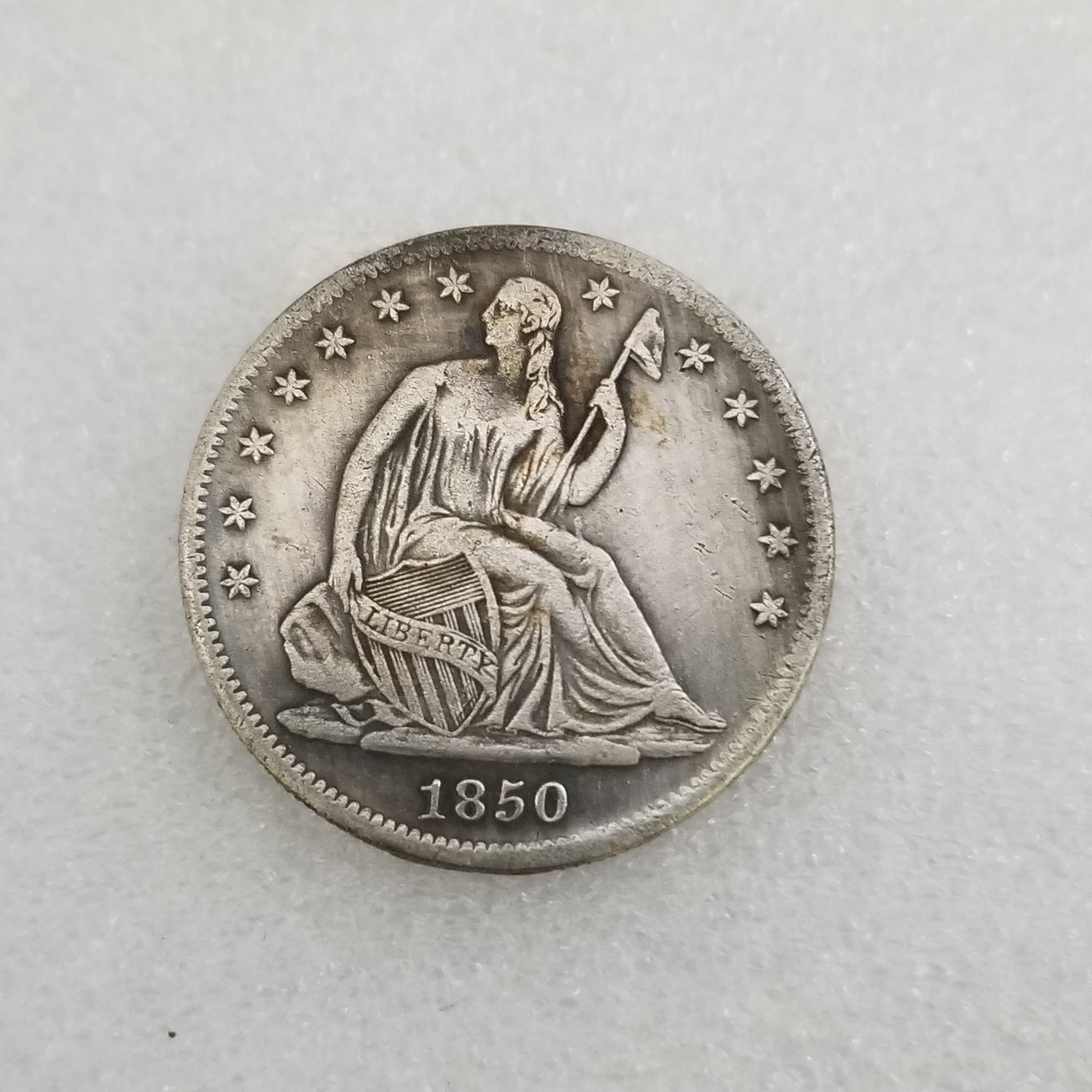 仿古工艺品美国1850年半元黄铜镀银做旧银元银圆外国银元3511