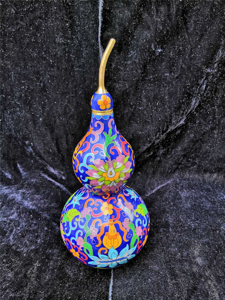 烨轩铜胎手工掐丝葫芦黄铜葫芦景泰蓝葫芦花纹葫芦工艺品礼品摆件