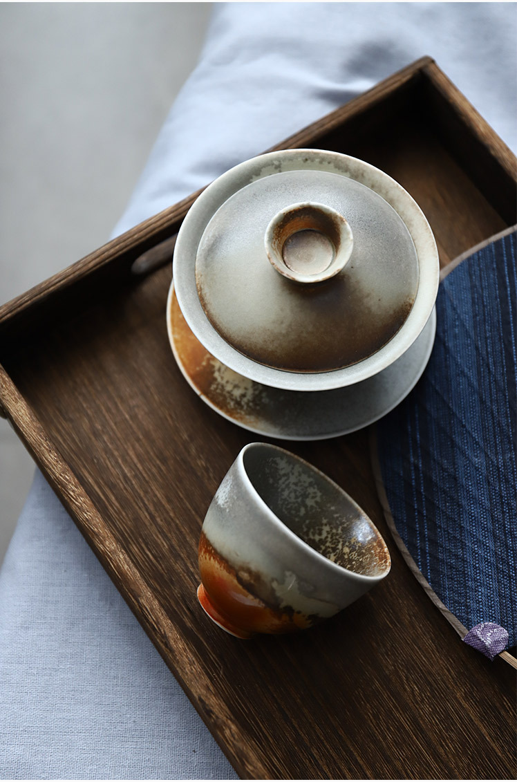 景德镇手工柴烧仿古窑变品茗杯 主人杯 开片可养茶盏 普洱茶杯