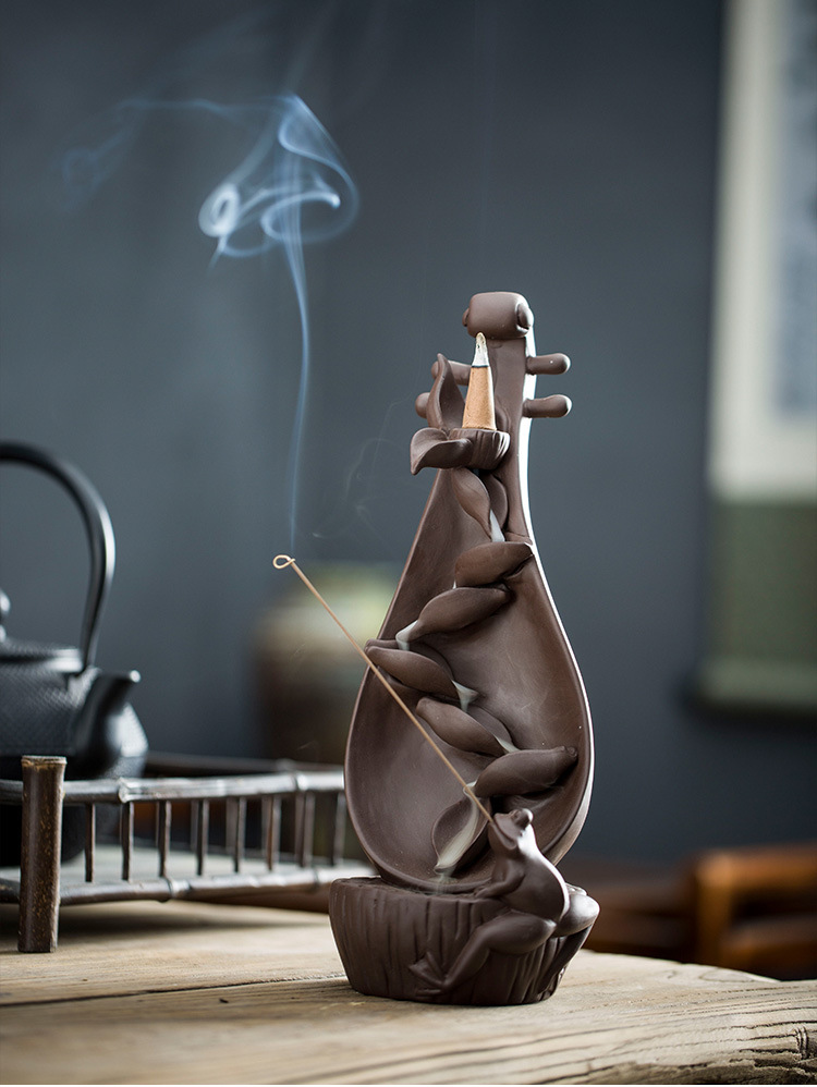 新款创意紫砂琵琶旧语倒流香炉线香薰炉家居禅意香道摆件一件代发