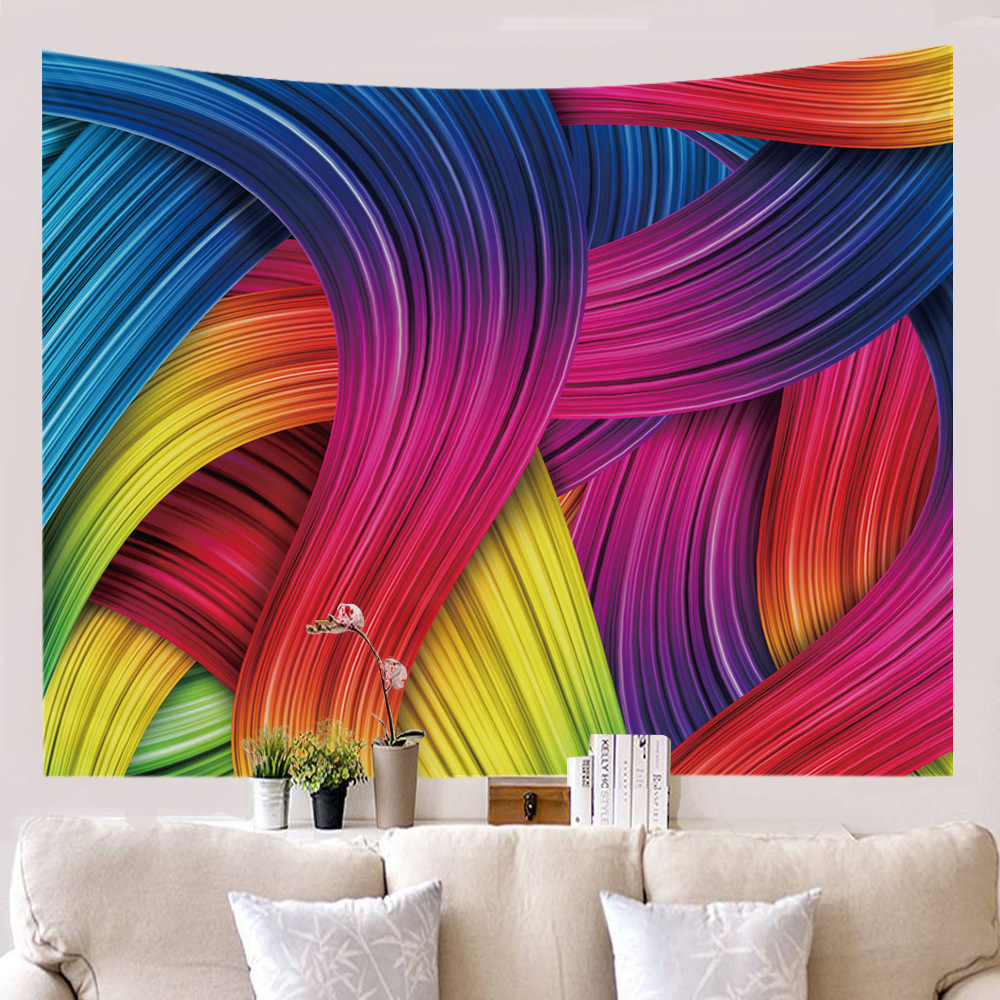 跨境新热卖家居定制彩虹彩色墙布挂布背景布挂画挂毯墙壁装饰地毯