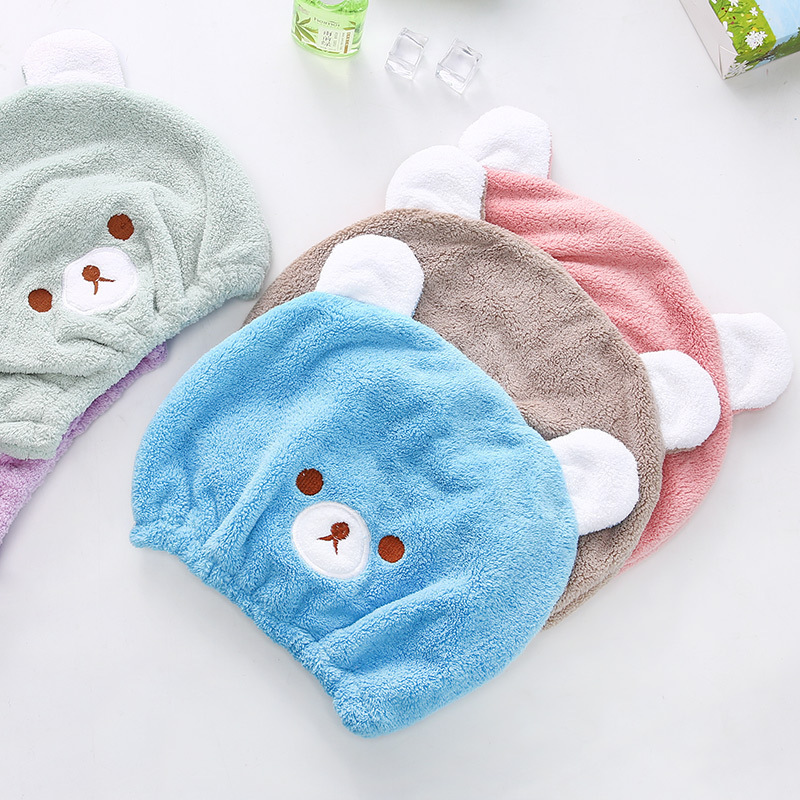 Factory Wholesale Coral Velvet Bear Hair-Drying Cap Animal Cartoon Shower Cap Quick-Drying Turban Thickened Water-Absorbing Cap