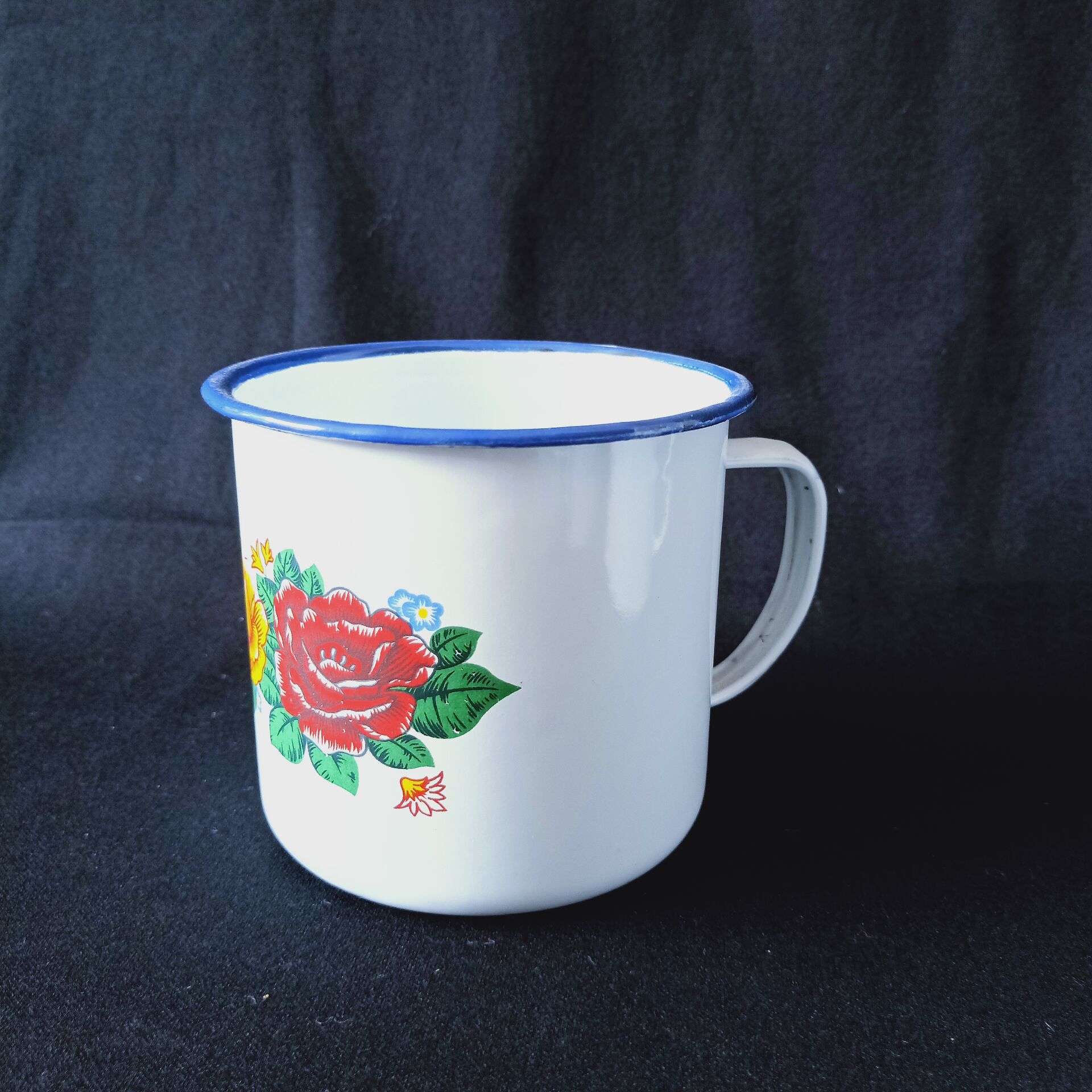 厂家直营 搪瓷茶缸 搪瓷杯老式搪瓷茶缸 怀旧搪瓷盖杯 搪瓷花口杯