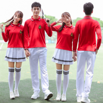 长袖t恤红中学生校服套装学院风班服高中初中运动会毕业照服装