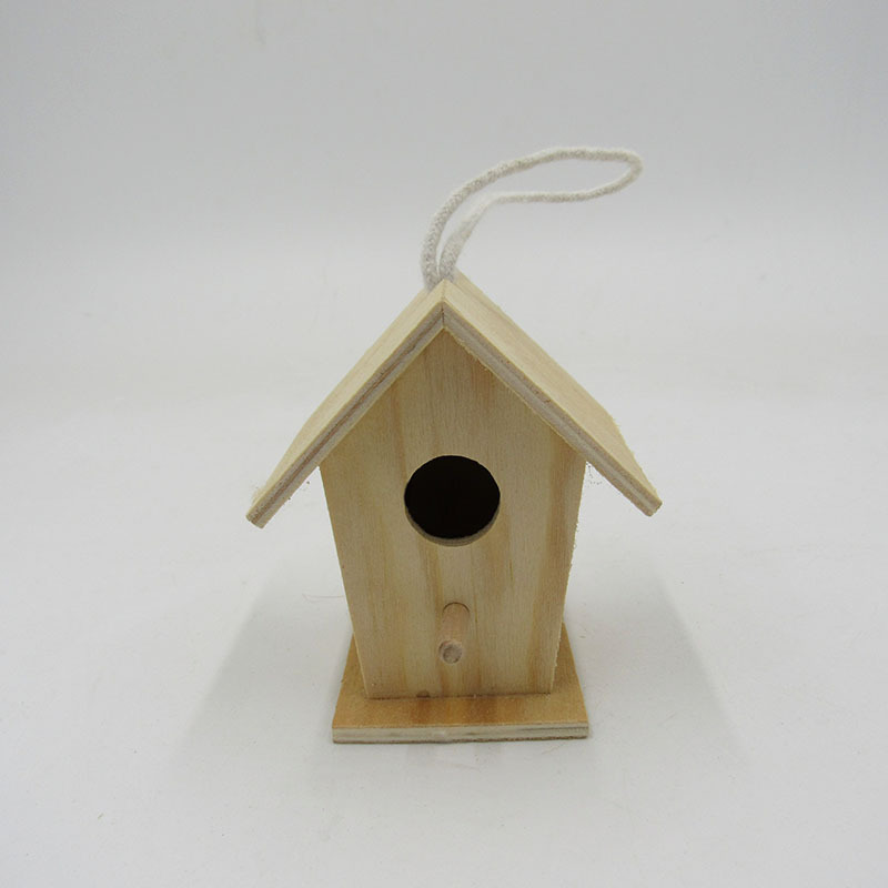 外贸创意迷你鸟巢木质带麻绳鸟屋 手工diy玩具鸟窝订做