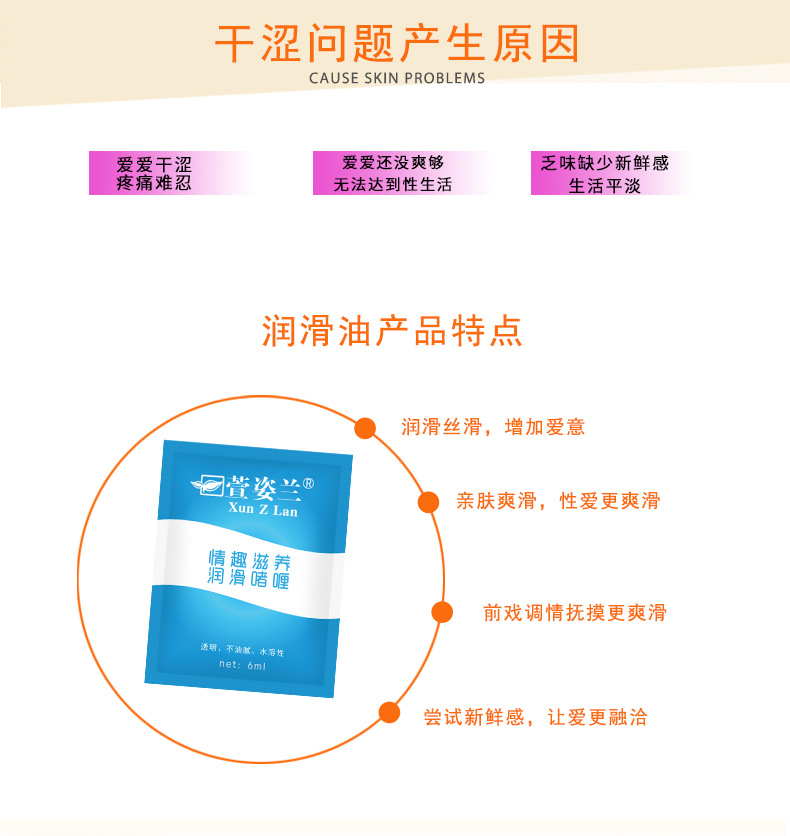 萱姿兰人体润滑剂6ml袋装水溶性润滑油房事润滑液自慰女用润滑液
