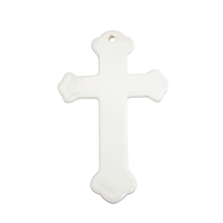 Factory Direct Sales Sublimation Ceramic Cross Pendant Heat Transfer Ceramic Pendant Christmas Pendant Creative Personality