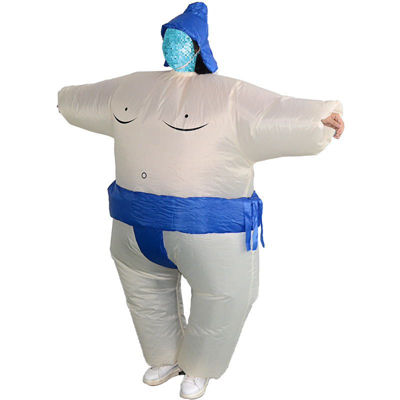 蓝色相扑充气人偶服装万圣节搞笑演出摔跤道具胖子充气衣服搞怪服