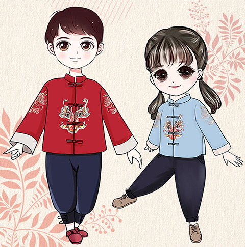 童装2020新款秋季儿童男女童汉服套装 中国风古装唐装棉布两件套