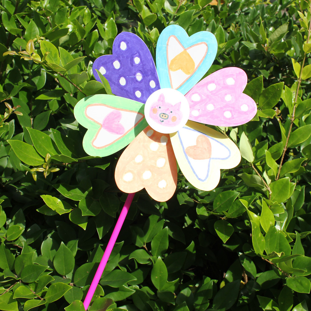 1儿童彩绘diy纸质风车手工制作卡通创意益智亲子拼装玩具空白填色