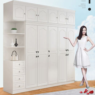 大衣柜卧室实木大衣橱欧式板式组装家具四门五门白色柜子现代简约