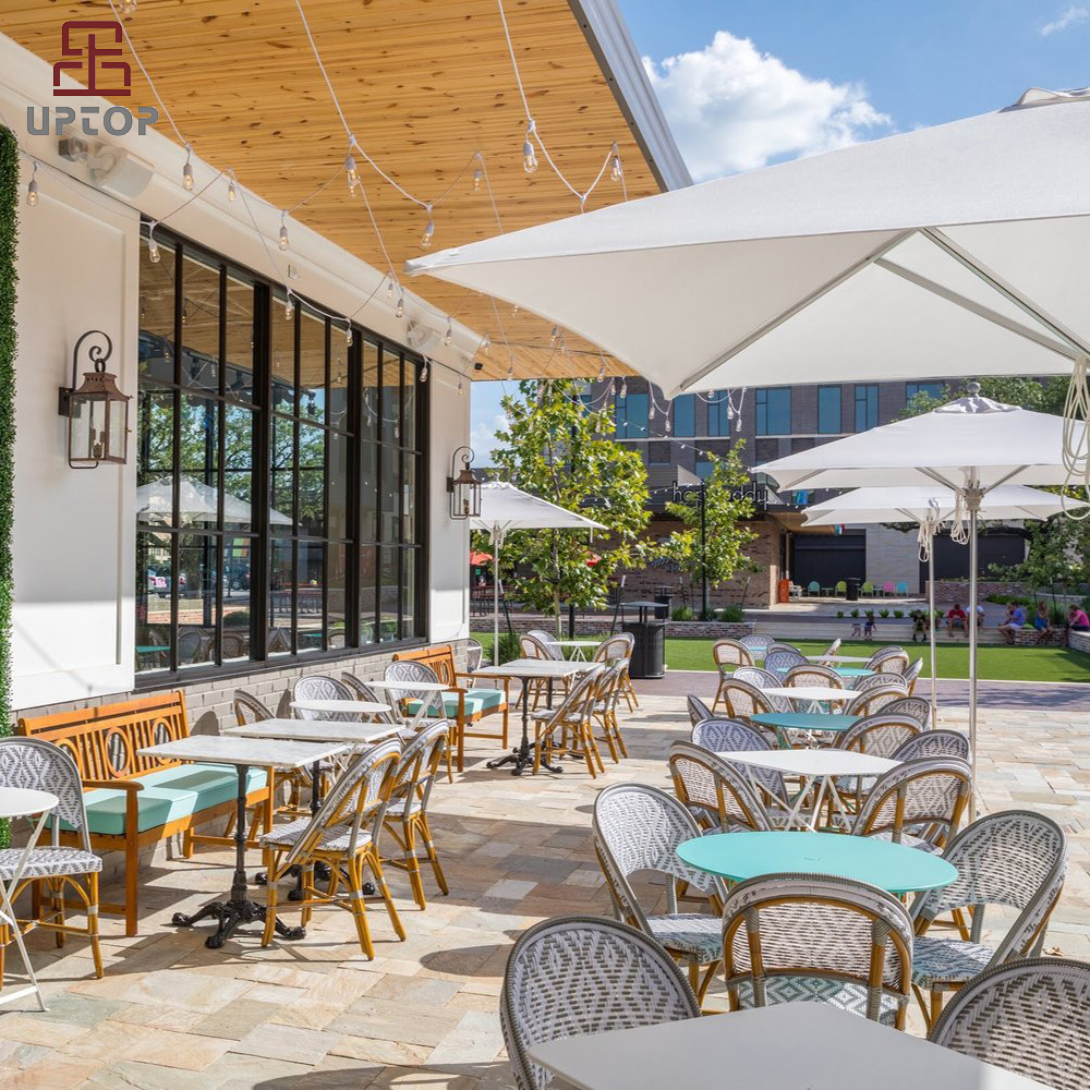 户外餐厅大理石餐桌北欧简约休闲藤编餐桌椅组合室外咖啡厅桌椅