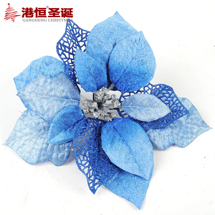 20cm Multi-Layer Simulation Christmas Flower Hollow Fabric Sticky Gold Powder Fake Flower Christmas Rattan Decorative Christmas Flower