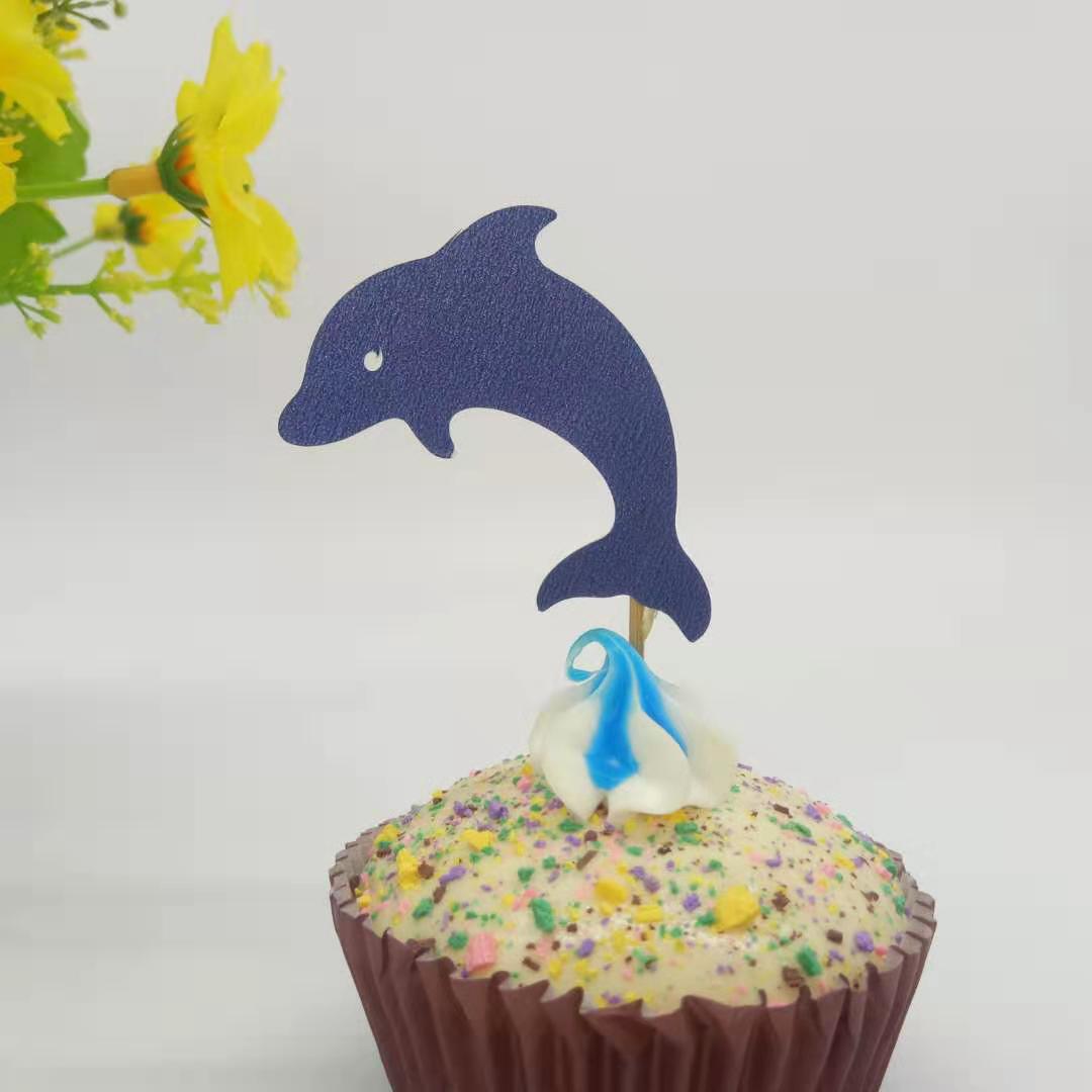美人鱼主题海豚插件宝宝生日节庆派对婚庆布置纸杯蛋糕装饰用品