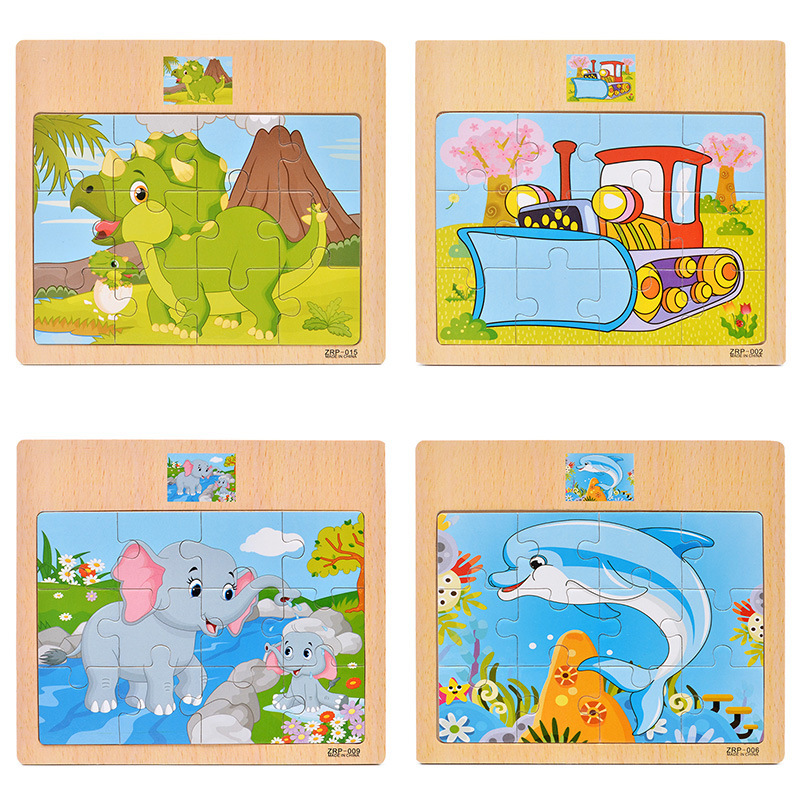 Wholesale Wooden 12-Piece Puzzle Puzzle Infant Children Early Childhood Educational Toys Animal Transportation Wooden Puzzle Toy