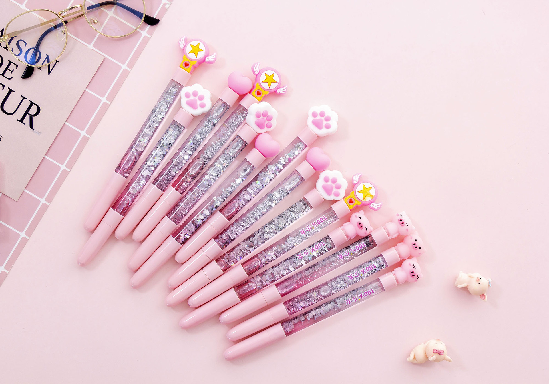 粉红少女心闪粉仙女棒中性笔黑0.5mm水笔学生文具中性笔批发厂家