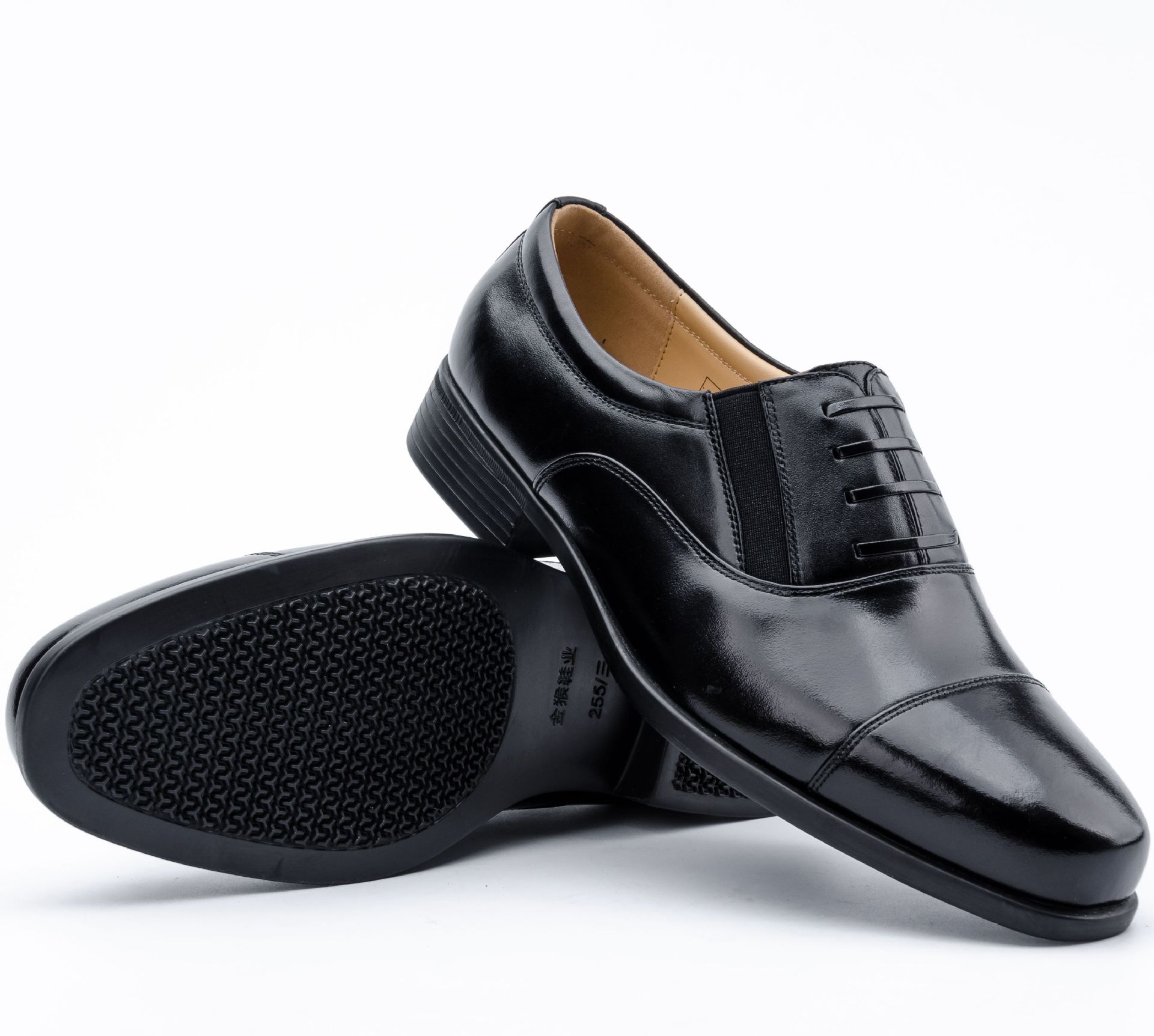 07b皮鞋三接头皮鞋校尉常服春秋皮鞋新款军黑色男免系鞋低腰训练