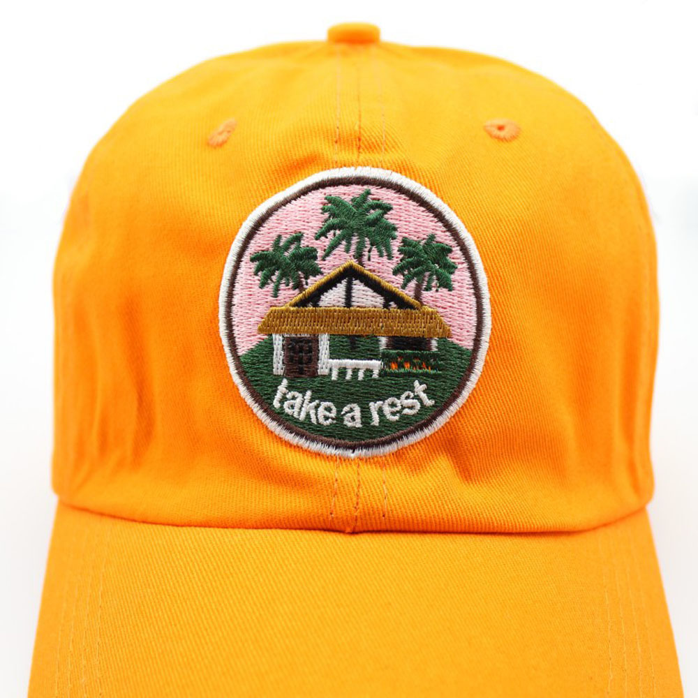 韩版网红款刺绣小房子take a rest软顶棒球帽字母弯檐帽一件代发