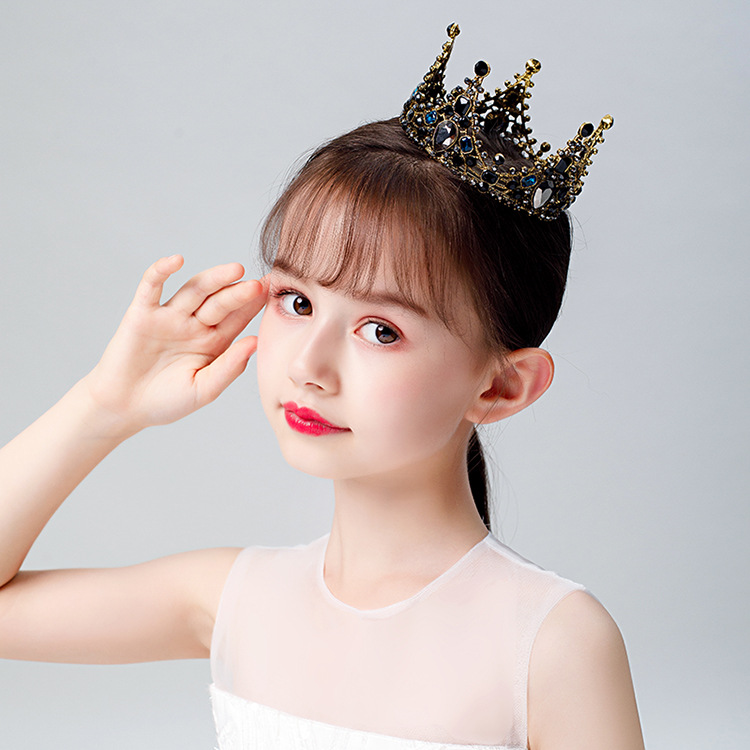 新款女童公主皇冠儿童走秀复古黑皇冠小朋友整圈王冠影楼摄影饰品