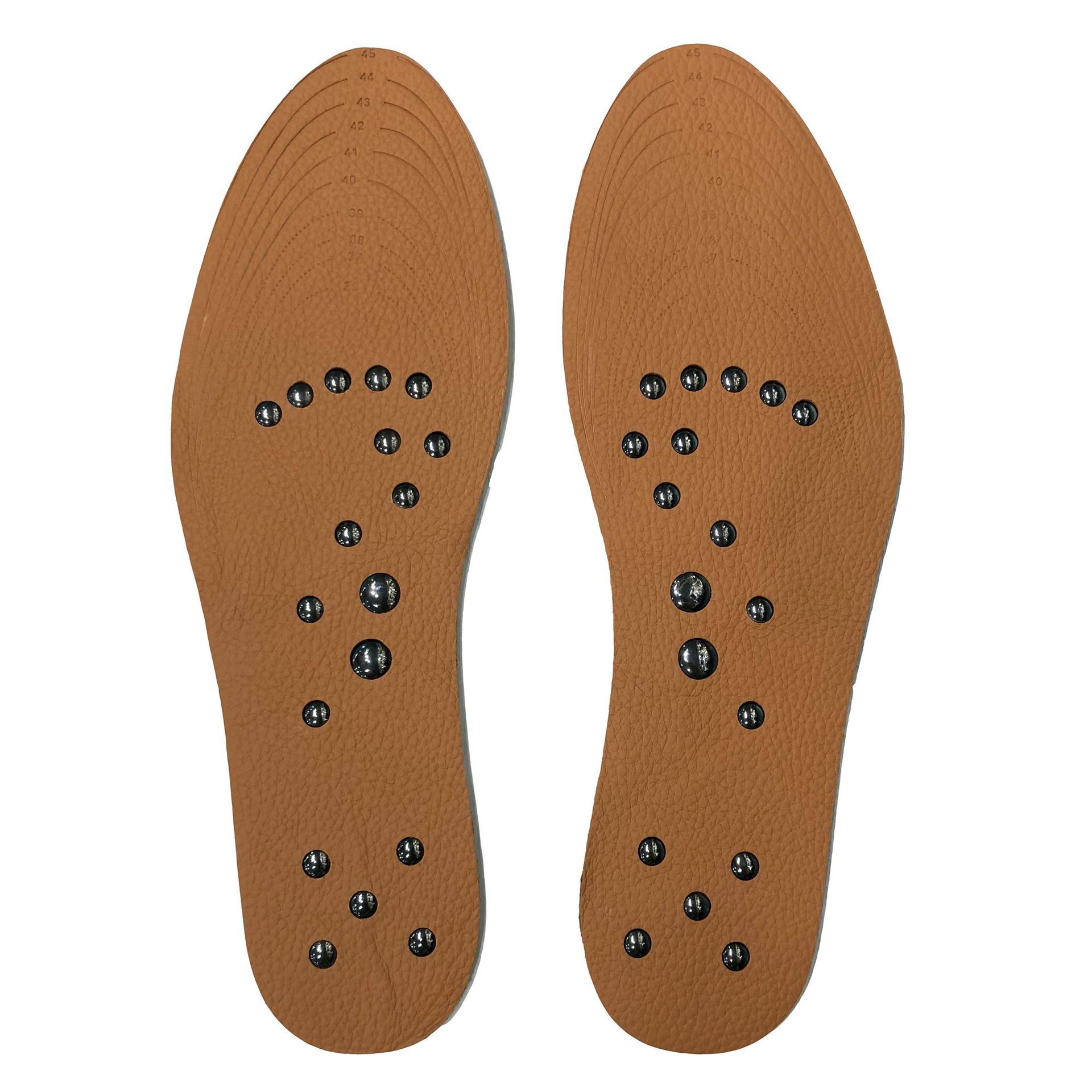 厂家直销18颗磁力牛皮棉毡按摩鞋垫透气吸汗磁疗按摩牛皮乳胶鞋垫