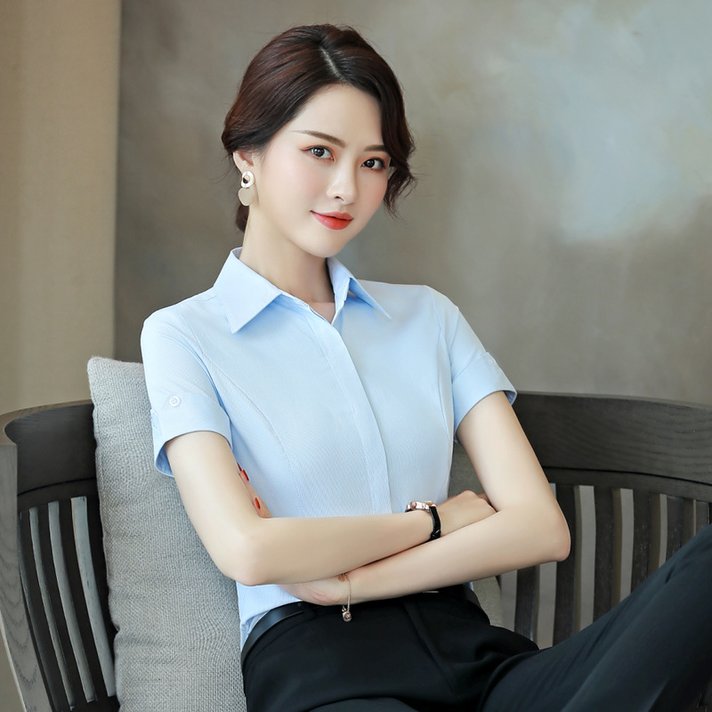 夏季时尚短袖衬衫上班族白领工作服职业装白色衬衣女短裙套装正装