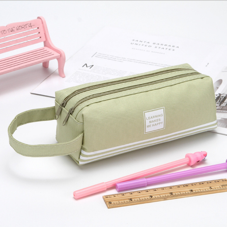 Creative Double-Layer Large Capacity Portable Pencil Case Simple Oxford Cloth Double Zipper Pencil Pencil Case Stationery Case Stall Supply