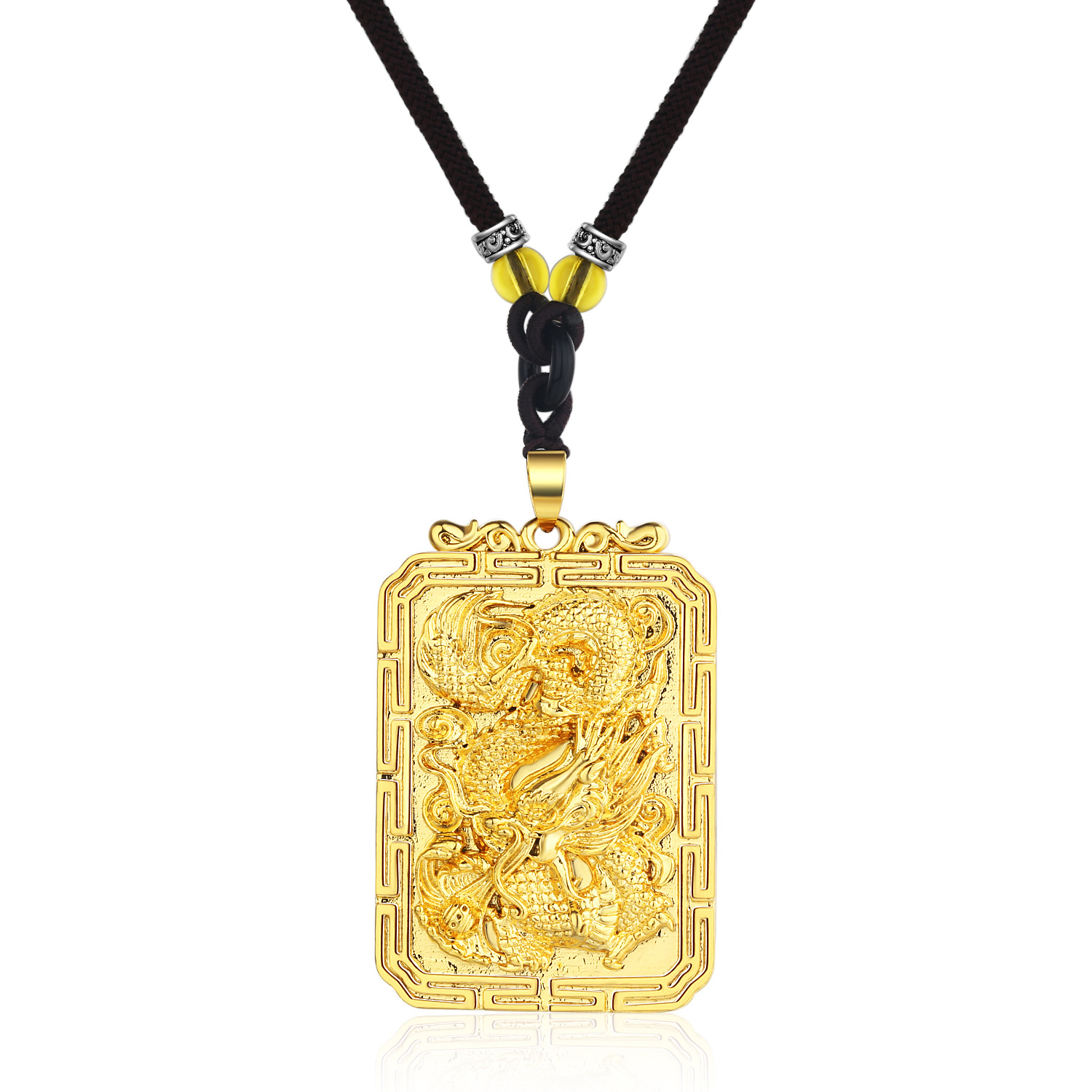 批发越南沙金龙牌吊坠男中国风霸气铜镀金龙牌项坠铜首饰一件代发