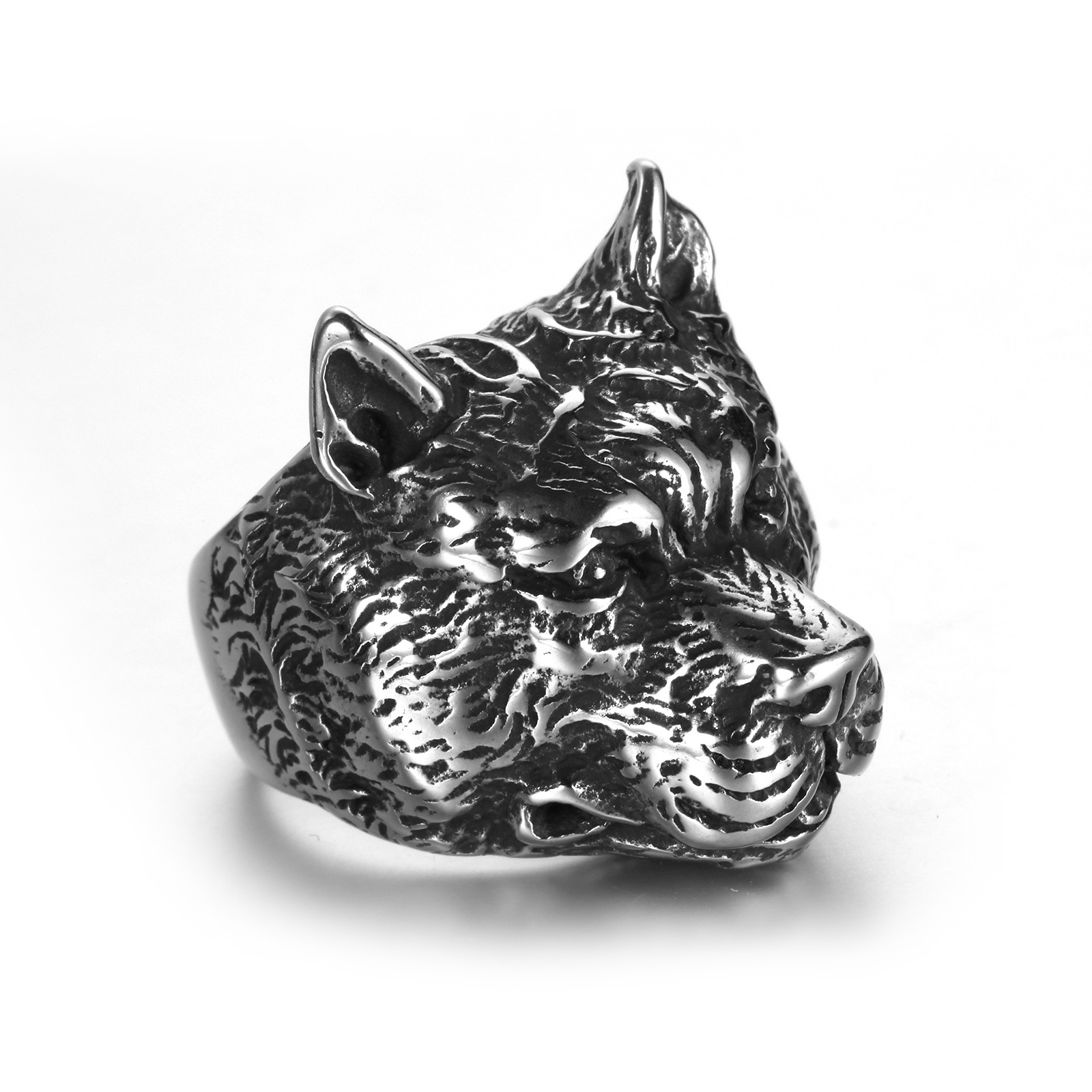 跨境电商饰品批发 不锈钢男士动物 黑金色狗头钛钢戒指 礼物