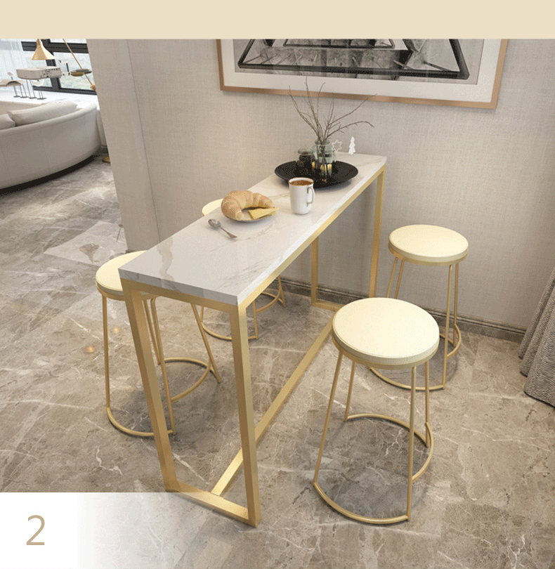 北欧大理石吧台桌 简约休闲家用长桌子高脚桌椅 奶茶店靠墙长条桌