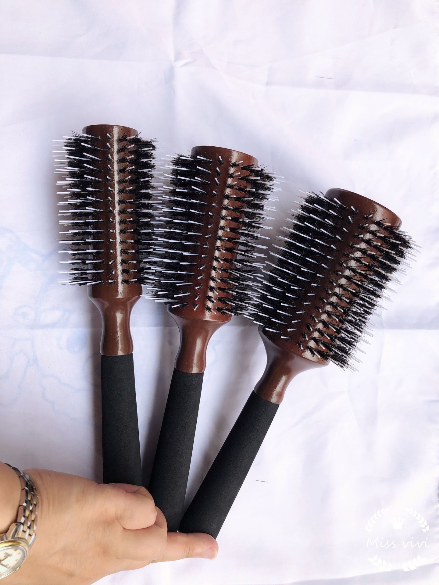 厂家猪鬃毛卷发梳造型梳子圆筒梳木滚梳美发直发圆筒滚梳卷梳子